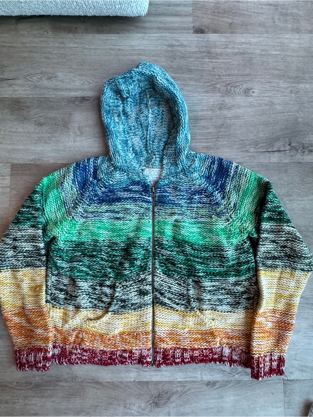90s Rare Viral Free People Knit Rainbow Hoodie From Delia's Catalog Sz L - Picture 2 of 10
